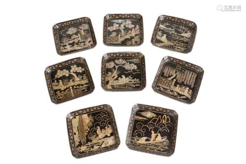 SET OF EIGHT MOTHER-OF-PEARL INLAID BLACK LACQUER DISHES, QING DYNASTY, 19TH CENTURY
