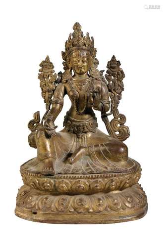 GILT COPPER FIGURE OF TARA, TIBET, 19TH CENTURY