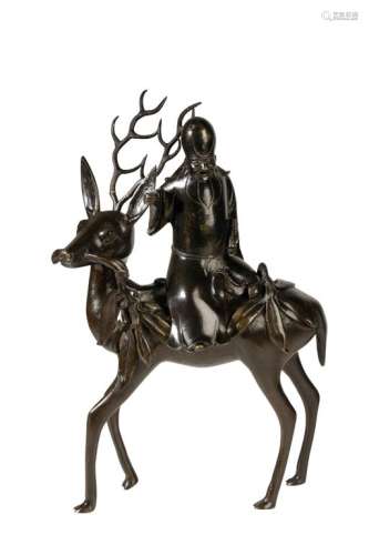 BRONZE DEER AND RIDER, 17TH CENTURY