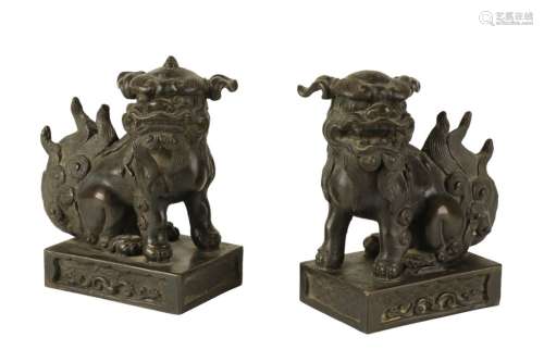 PAIR OF BRONZE GUARDIAN DOGS, QING DYNASTY, 19TH CENTURY