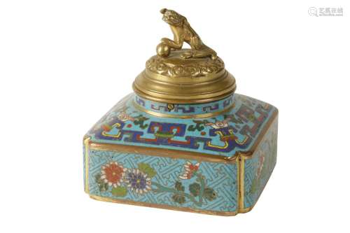 CLOISONNE AND BRONZE INKWELL, QING DYNASTY, 19TH CENTURY