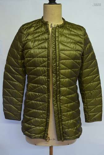 A bronzed sage green Ralph Lauren 80% down filled jacket with stirrup zip-pull, 50 cm across chest