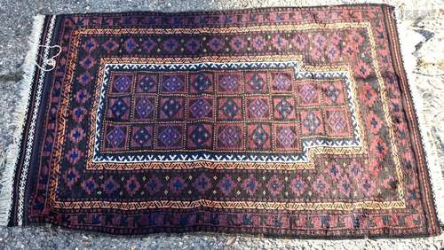 An old Afghan Taimani Baluch prayer rug, circa 1920, 129 x 91 cm [567]