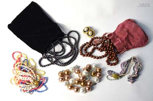 Various simulated and cultured pearl necklaces including black and brown etc