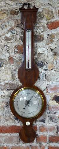 Soudett - A 19th century mahogany wheel barometer with silver register and thermometer scale, 96