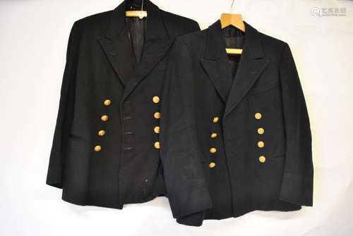 Two vintage naval officers jackets, a pair of trousers, a RN cap and three cap covers (7)All worn