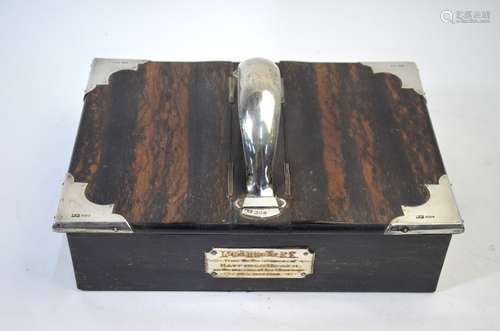 An Edwardian silver-mounted coromandel cigar box with silver lining, the mounts by Mappin & Webb,