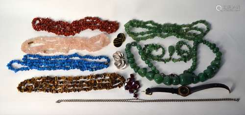 A quantity of stone bead necklaces including rose quartz, etc