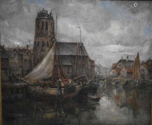 Manner of William Edward Webb (1862-1903) - An extensive view of Dordrecht, circa 1880-90, oil on