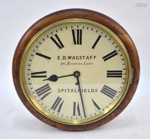 E D Wagstaff, 16 Browns Lane, Spitalfields, a late 19th century single fusee dial clock, in walnut