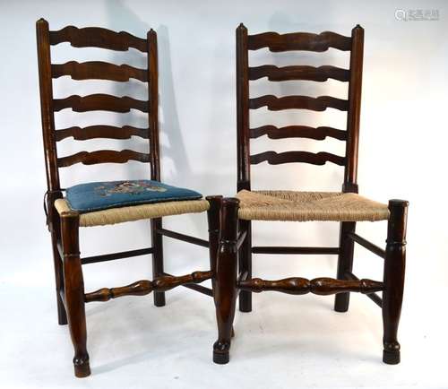 A set of six 18th century style ladder-back rope seat dining side chairs (6)