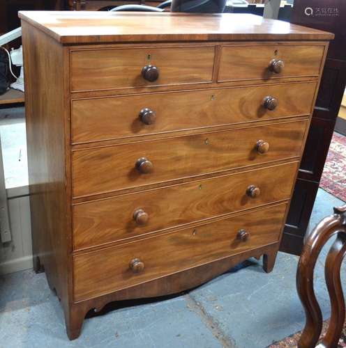 A Victorian mahogany chest of two short over four long graduated drawers, with all-round cock-beaded