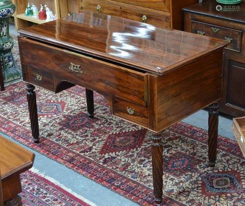 A 19th continental rosewood campaign desk, the top sliding to reveal a hinged front secretaire