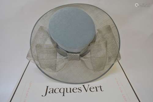 A Jacques Vert occasion hat with open weave dove grey brim with bow detail to back and pale blue