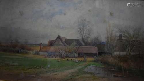 HJ Sylvester Stannard (1870-1951) - An autumnal farmyard scene with chickens, watercolour, signed