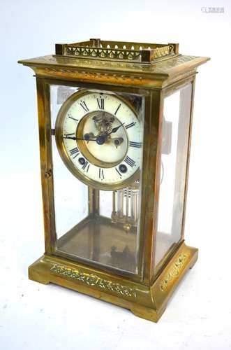 Ansonia USA, a late 19th/20th century four glass brass cased mantel clock, the two train movement