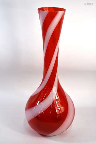 A tall Italian red and white glass vase, c. 1960's, 50 cm high