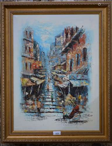 Hong Kong School, oil on canvas, probably Pottinger Street, dimensions including frame 70 x 57 cm