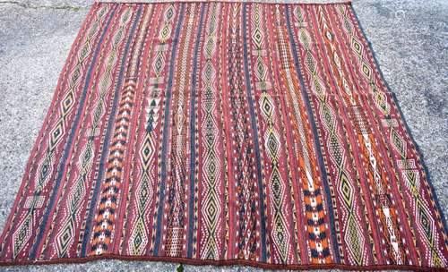 An old Uzbek Gajeri flatweave carpet, circa 1950, 237 x 242 cm [285]