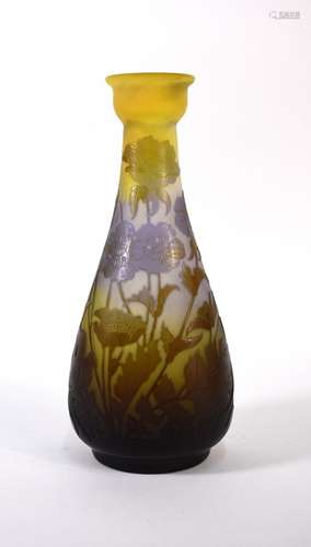 An Art Nouveau Galle cameo glass vase of slender tapering form decorated with poppies and foliage,