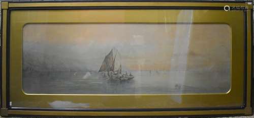 J T Norman ARHA - An extensive sea scape, watercolour, signed and dated 1883 lower right, 43 x 127