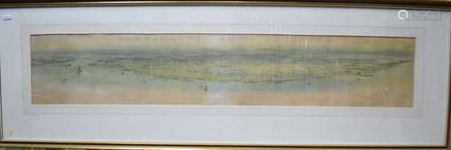 After W L Wyllie - A panoramic coloured print of Portsmouth and Southsea, 18 x 98 cm