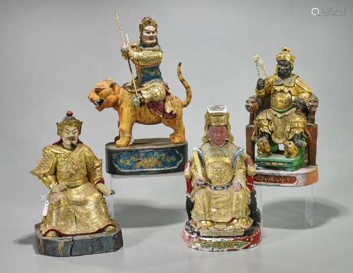 Group of Four Old Chinese Gilt & Polychrome Wood