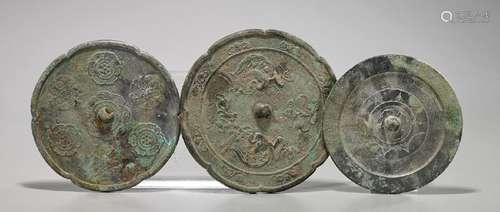 Three Archaistic Chinese Bronze Mirrors