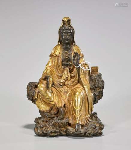 Chinese Parcel-Gilt Bronze Figure of Guanyin