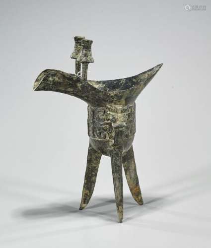 Archaistic Chinese Bronze Tripod Jue