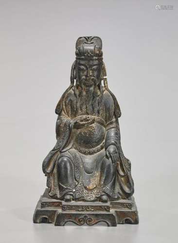 Chinese Parcel-Gilt Bronze Seated Figure