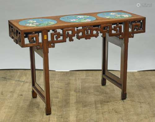 Chinese Cloisonne-Inset Carved Wood Altar Table
