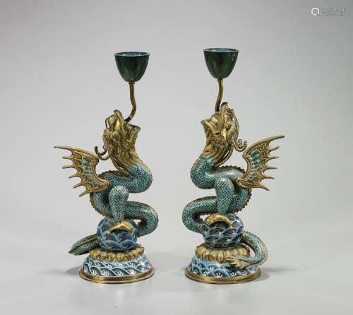Pair Chinese Cloisonne Enamel & Gilt Bronze