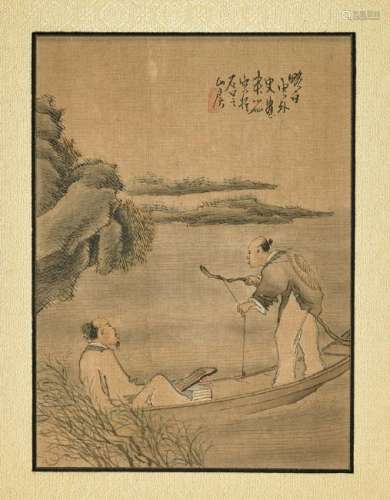 Pair Old Chinese Paintings on Silk: Figural Scenes