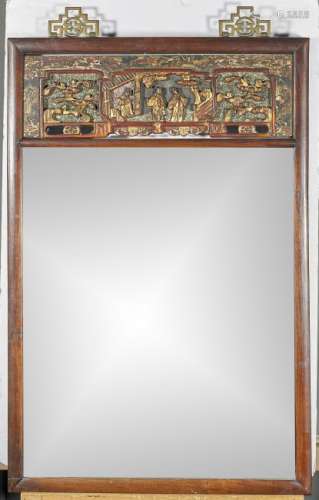 Chinese Carved Wood Mirror & Antique Panel