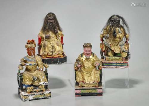 Group of Four Old Chinese Gilt & Polychrome Figures