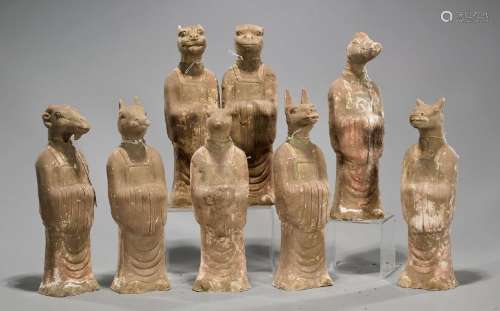 Set of Tang-Style Pottery Zodiac Figures