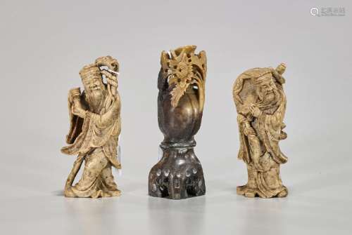 Group of Three Chinese Carved Soapstones