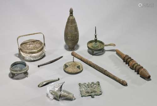 Group of Various Chinese Wood & Metalwork Pieces