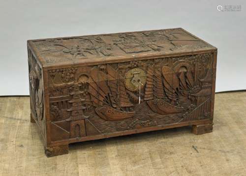 Chinese Carved Wood Blanket Chest