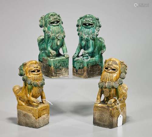 Group of Four Antique Chinese Glazed Ceramic Fo Lions