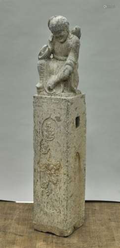 Chinese Carved Stone Figural Column