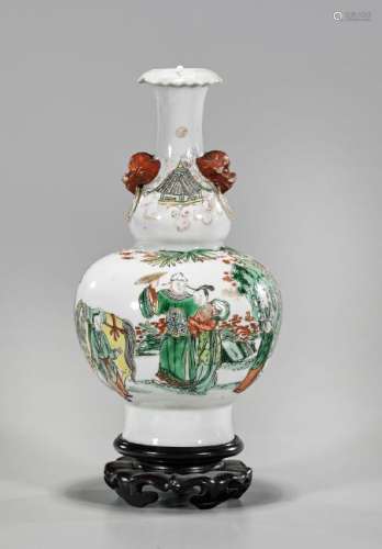 Antique Chinese Famille Verte Enameled Porcelain Vase