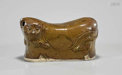 Chinese Brown-Glazed Ceramic Cat-Form 'Pillow'