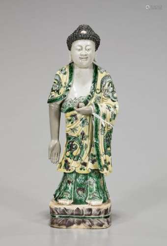 Chinese Kangxi-Style Famille Verte Porcelain Buddha