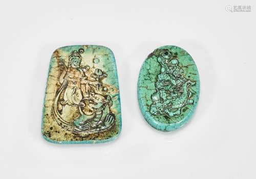 Two Chinese Carved Turquoise Pendants