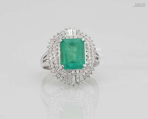 Platinum, Emerald & Diamond Ring