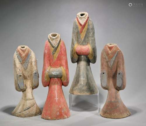 Four Han-Style Painted Pottery Figures