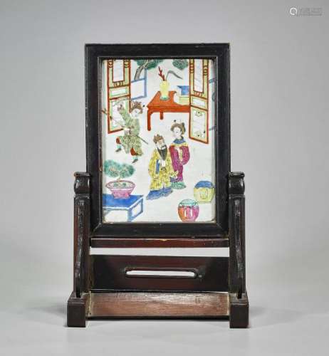 Chinese Enameled Porcelain Tablescreen