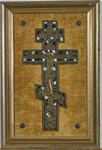 Russian Enameled Bronze Crucifix
